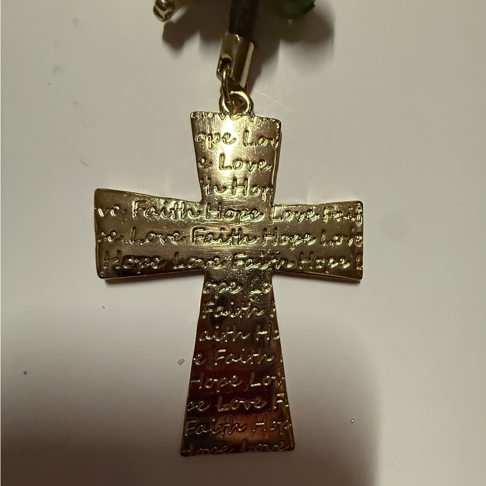 Gold Cross Pendant with Engraved Words